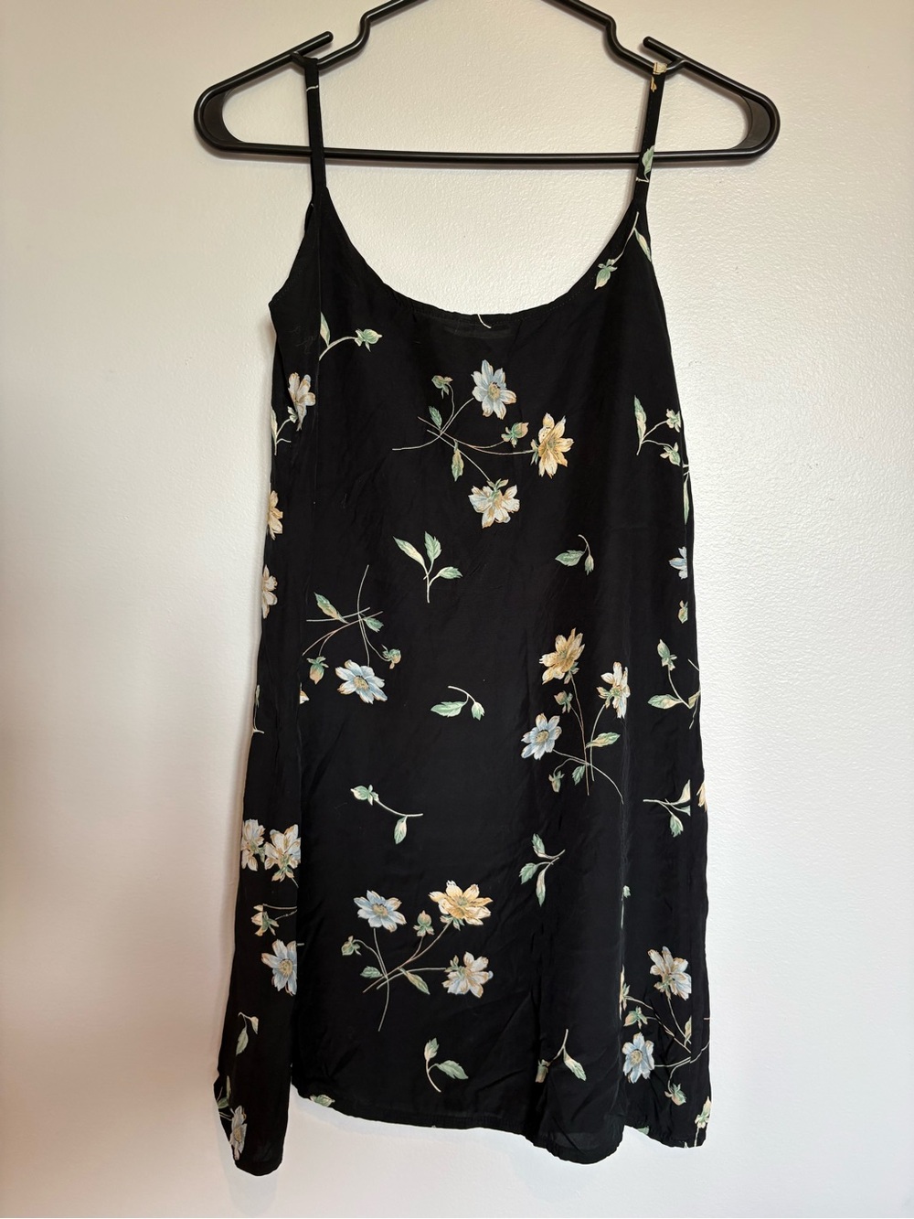 black floral mini slip dress